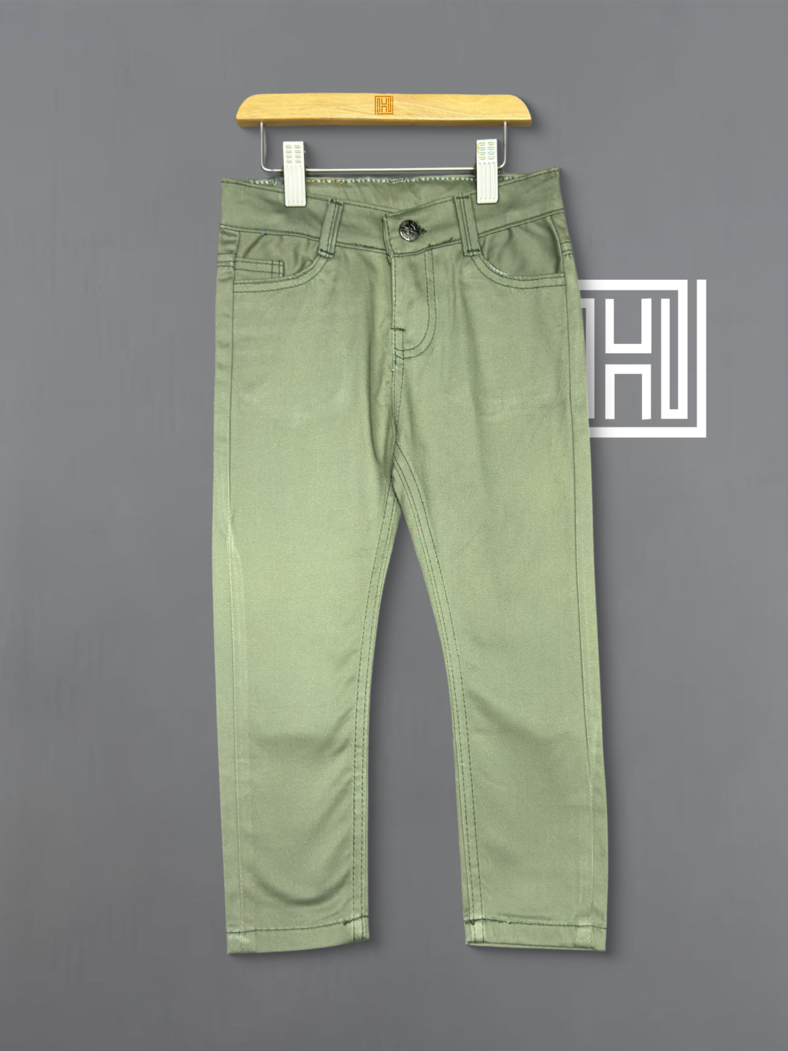 Olive Green Slim-Fit Cotton Jeans