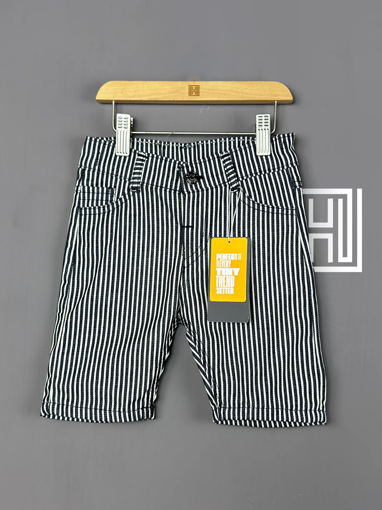 Premium Black and White Stripes Denim Short S04