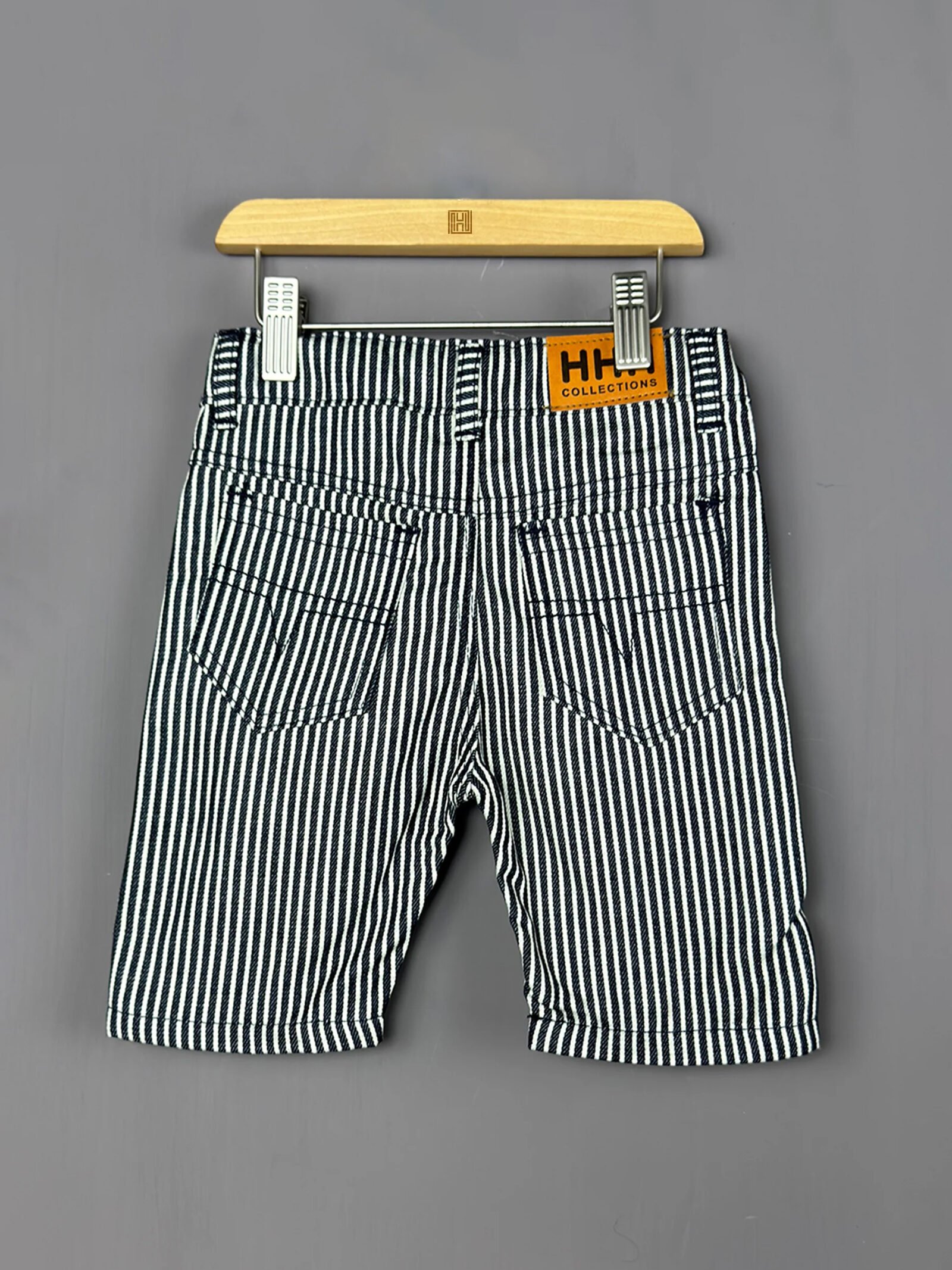 Premium Black and White Stripes Denim Short S04 - Image 3