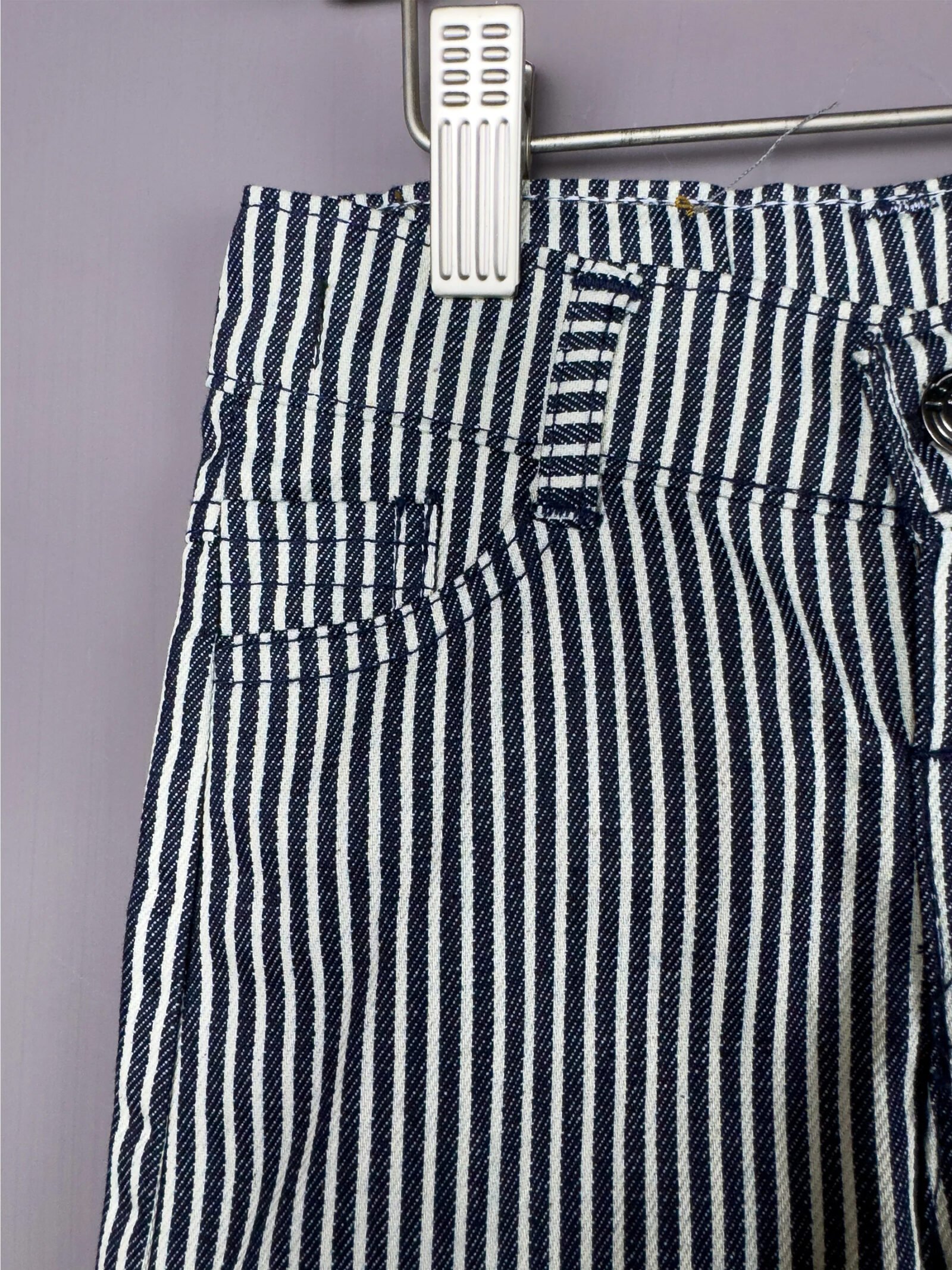 Premium Black and White Stripes Denim Short S04 - Image 2