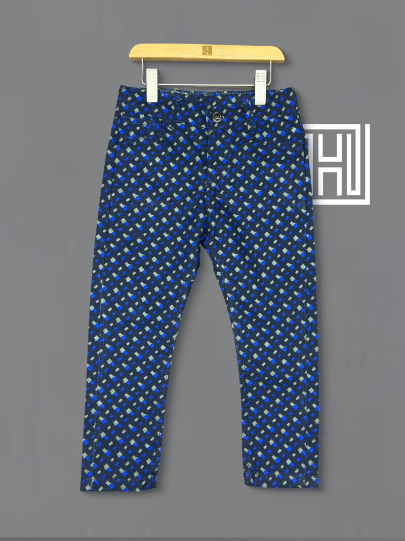 Navy Blue Printed Cotton Pant D8-Designer Series