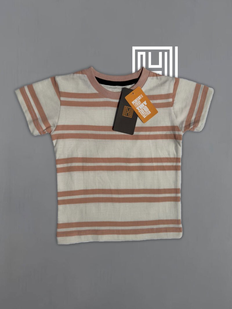 Beige & Rust Striped Casual T-Shirt