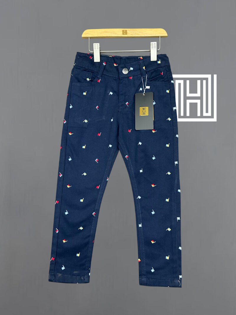 Dark Blue Flags Printed Cotton Pant D13- Designer Series